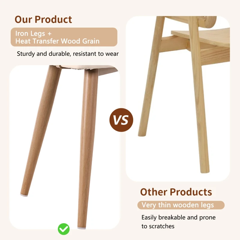 Set of 2 Modern Dining Chairs with Rattan Backrest, PU Leather Seat, Ergonomic Armchair with Wood Grain Iron Legs, 51L x 54W x 79H cm, Beige