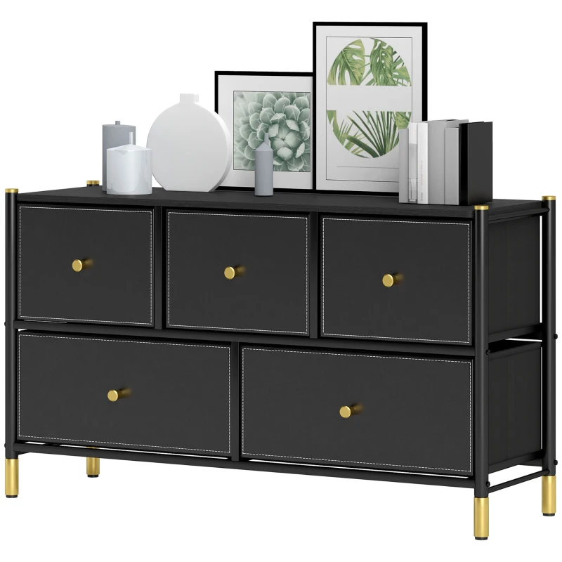 HOMCOM Faux Leather Front Chest of Drawers - Black