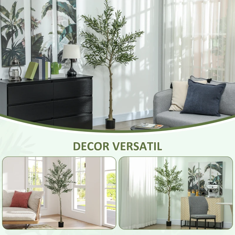HOMCOM Măslin Artificial Înalt de 180 cm cu 900 Frunze, 40 Măsline și Ghiveci