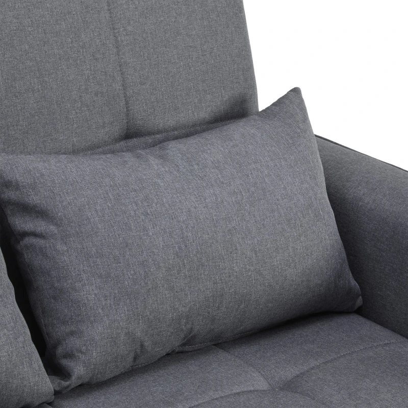 2 Seater Sofa Bed with Cup Holders, Convertible Fabric Sofa Chair with Adjustable Backrest and Storage Pockets, 140L x 96W x 97H cm, Gray