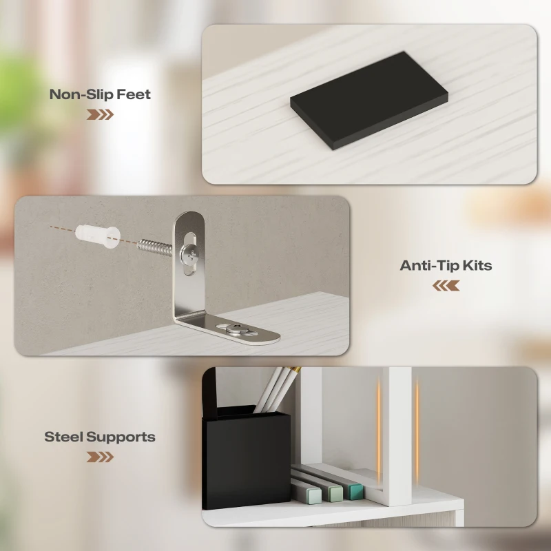 HOMCOM Bibliotecă Modernă cu 5 Rafturi și Dulăpior cu 2 Uși din Lemn Alb