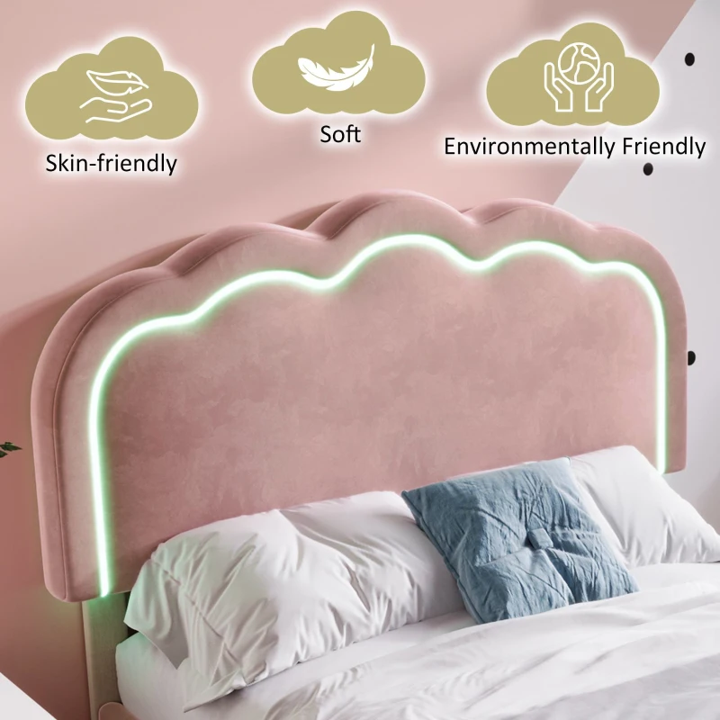 Upholstered Single Bed with LED Adjustable Headboard, Efficient Assembly, Velvet Bed Frame with Wooden Slats, 197L x 101W x 109H cm, Pink