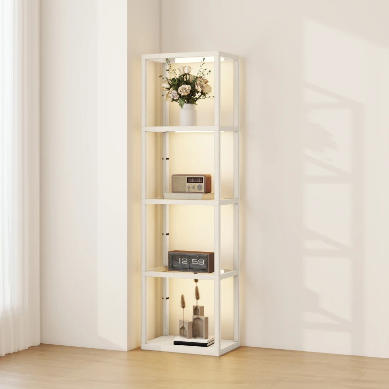 HOMCOM Four-Shelf Floor Lamp - Bleached Oak