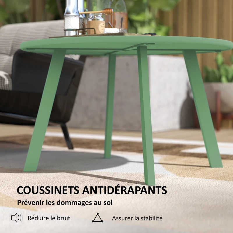 Outsunny Petite table basse ronde, table d'appoint avec patins antidérapants, cadre en métal, pour jardin, Ø 70 x 42 cm, vert