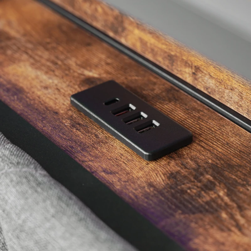 Upholstered Single Bed with LED Lighting, USB Type-C Charging, Storage Headboard and Drawers, 3ft Single Bed, 208L x 92W x 110H cm, Grey