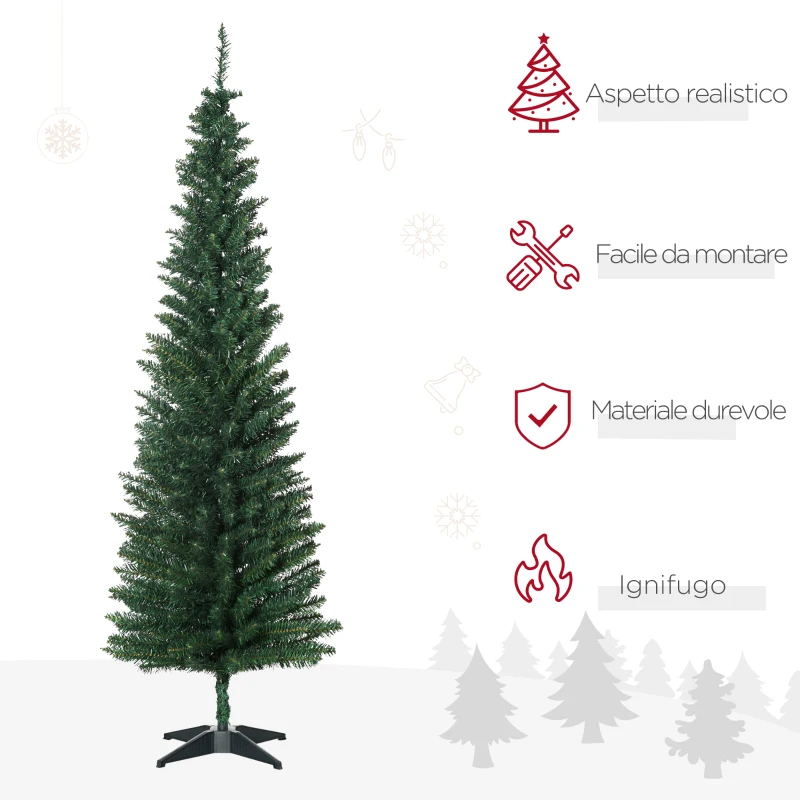 HOMCOM Set 2 Alberi di Natale Artificiali Slim Ø55x180 cm in Plastica e Metallo con 390 Rami, Verde