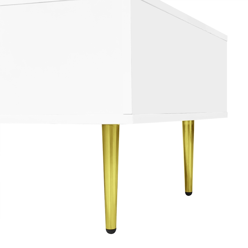 White High-Gloss Coffee Table with 2 Drawers, Modern Design and Easy Cleaning, Practical Storage, 100L x 60W x 41.5H cm, White