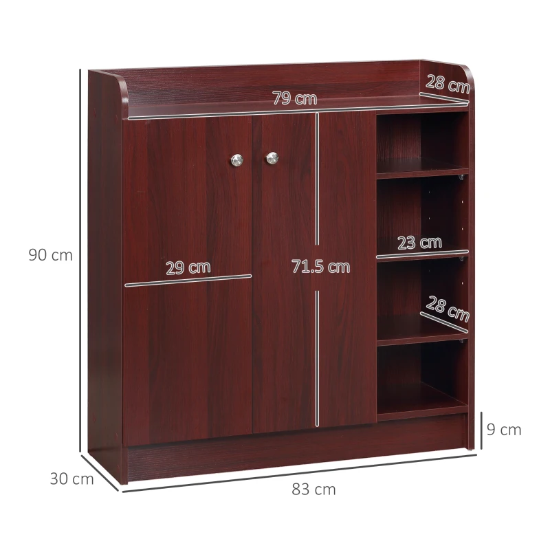 HOMCOM Armadio Scarpiera Moderno e Salvaspazio in Legno per 12 Paia con 4 Ripiani Aperti, 83x30x90 cm, color Caffè