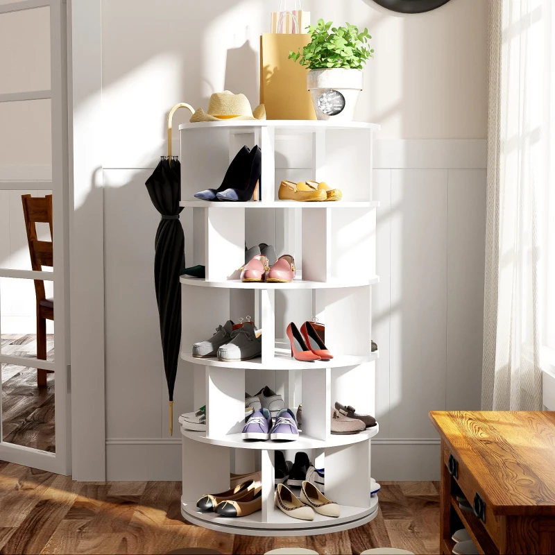 Rotating Shoe Rack with 5 Tiers, Ample Storage Space, Versatile Storage for Shoes, Books, and More, 60L x 60W x 115H cm, White