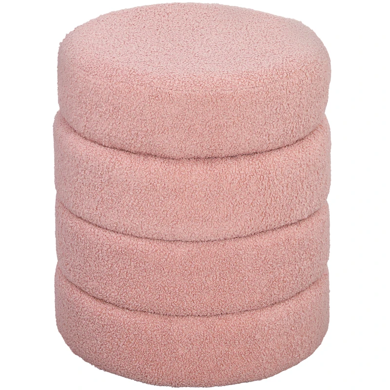 HOMCOM Poggiapiedi rotondo in pelo di orso, telaio in metallo, fino a 120kg, Ø40x45H cm, Rosa