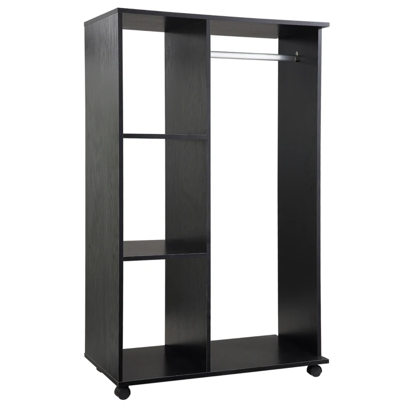 HOMCOM Armario Ropero con Ruedas Barra y Estantes para tener Ropa Colgada y Doblada 80x40x128 cm Negro