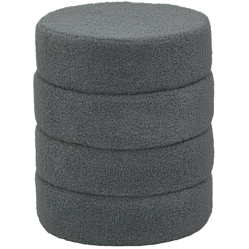 HOMCOM Pouf Rotondo in Peluche Teddy, Struttura Metallica Resistente 120 kg, Φ40x45H cm, Grigio scuro
