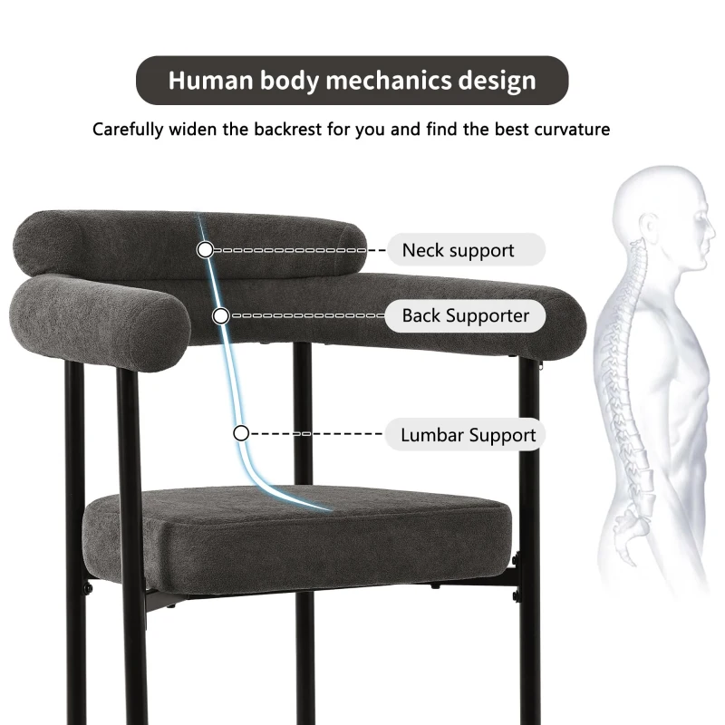 Set of 2 Modern Dining Chairs with High-Density Sponge, Sturdy Iron Frame, Ergonomic Faux Suede Armchair, 70L x 62W x 85H cm, Gray