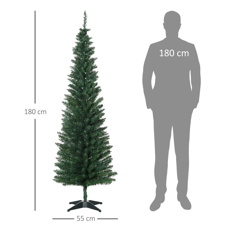 HOMCOM Set 2 Alberi di Natale Artificiali Slim Ø55x180 cm in Plastica e Metallo con 390 Rami, Verde