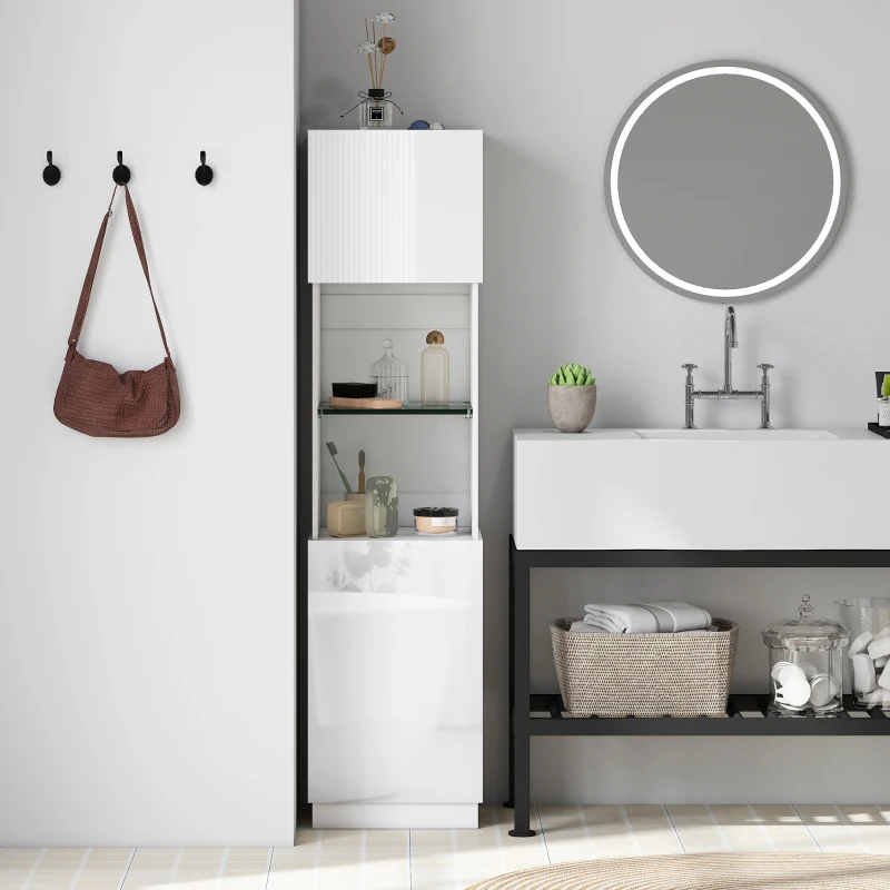 HOMCOM Meuble salle de bain haute, meuble de rangement colonne avec 2 portes étagères ajustables 40 x 38 x 160 cm blanc