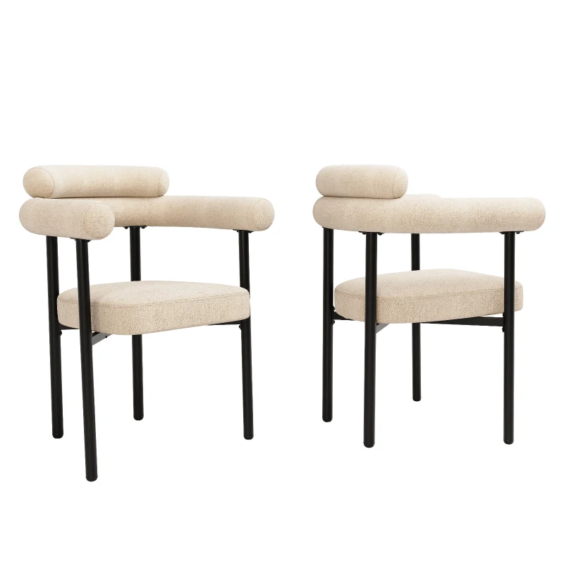 Set of 2 Modern Dining Chairs with High-Density Sponge, Iron Tube Frame, Ergonomic Velvet Upholstered Armchairs, 70L x 62W x 85H cm, Beige
