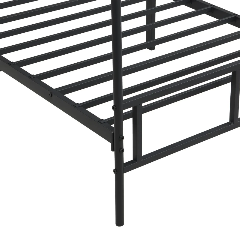 Metal Canopy Bed Frame with Durable Iron and MDF Construction, Wood Headboard, Easy Self-Installation, 195L x 90.5W x 192H cm, Black