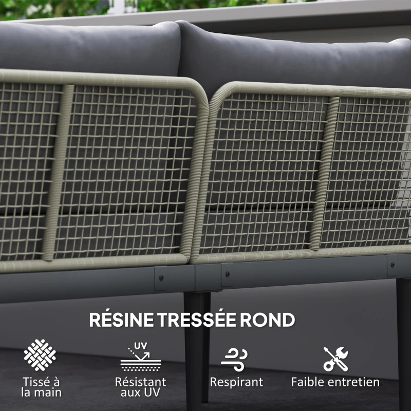 Outsunny Salon de jardin extérieur 4 places modulable en bois d'acacia, canapé d'angle extérieur avec table basse et coussins