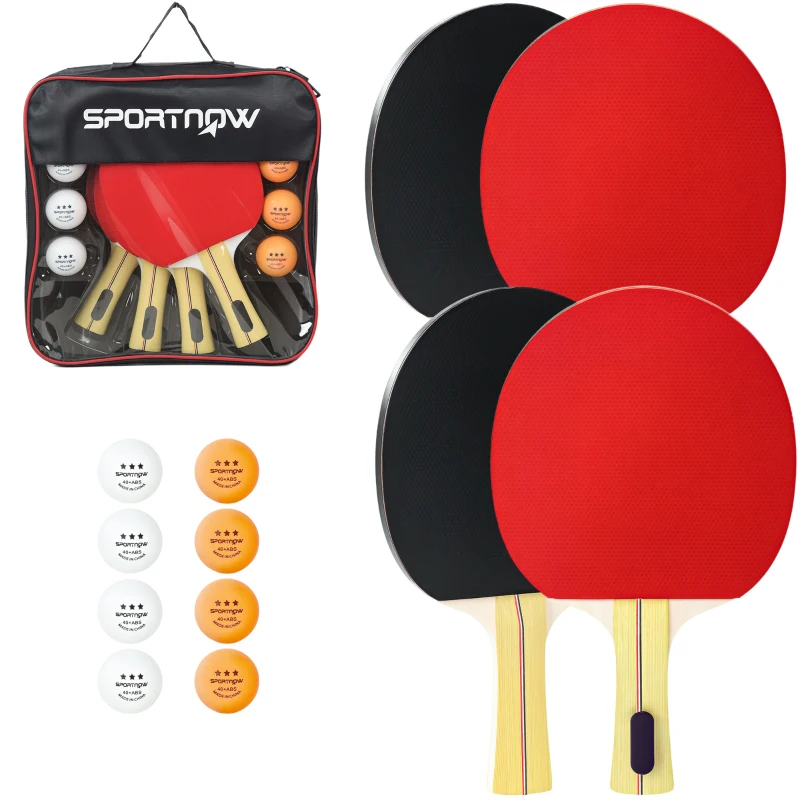 SPORTNOW Raquettes de tennis de table Tischtennis Set avec 4 Raquettes de Tennis de Table, 8 Balles de Tennis de Table Sac de Transport Pour l'Intérieur & l'Extérieur