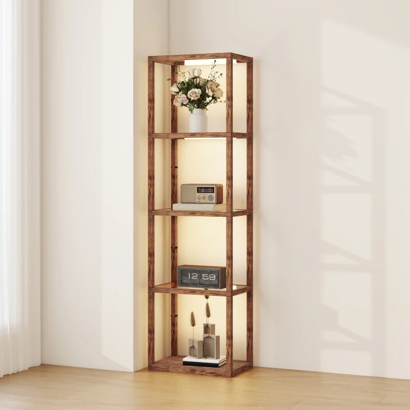 HOMCOM Four-Shelf Floor Lamp - Rustic Brown