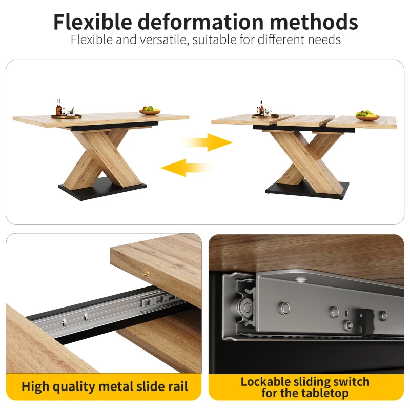 Extendable Dining Table with Adjustable Feet and Silent Expansion, Telescopic MDF Table, Ideal for Kitchen, 119L x 80W x 75H cm, Natural