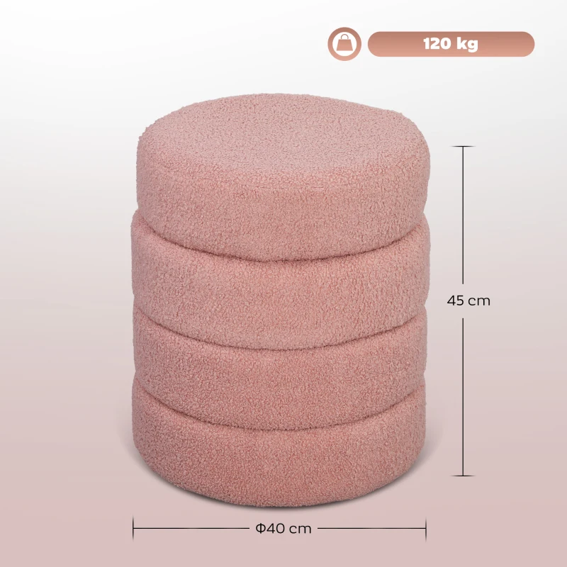 HOMCOM Taburete, redondo, felpa de peluche, estructura de metal, hasta 120kg, Φ40x45H cm, Rosa