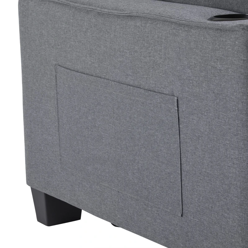 2 Seater Sofa Bed with Cup Holders, Convertible Fabric Sofa Chair with Adjustable Backrest and Storage Pockets, 140L x 96W x 97H cm, Gray