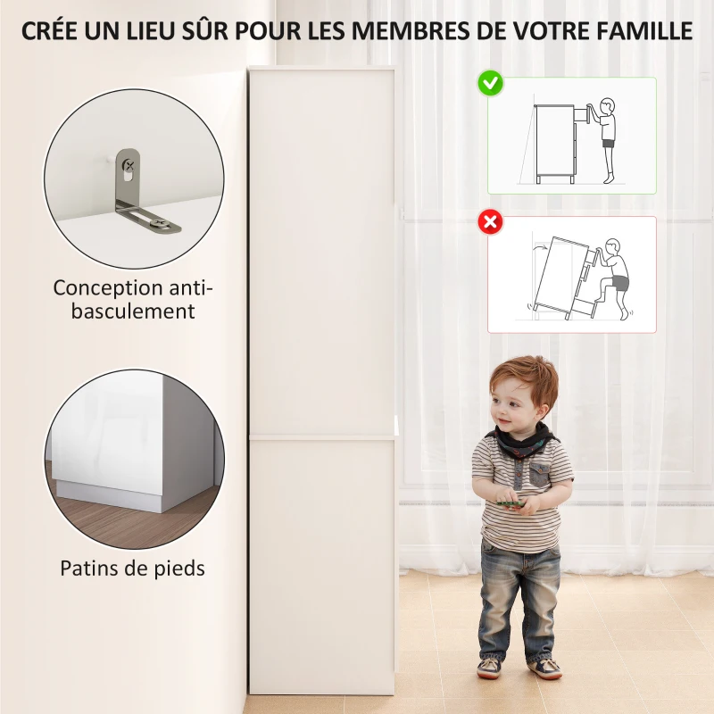 HOMCOM Meuble salle de bain haute, meuble de rangement colonne avec 2 portes étagères ajustables 40 x 38 x 160 cm blanc