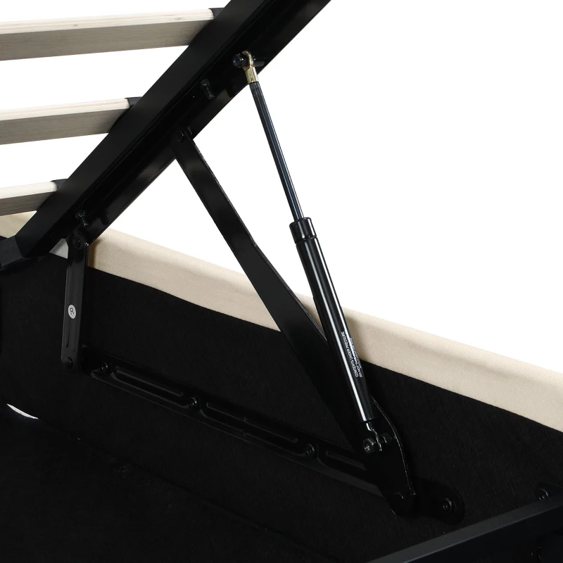 Double Upholstered Bed with LED Headboard, USB and Type-C Ports, Hydraulic Storage Bed with Charging Station, 207L x 136W x 105H cm, Beige