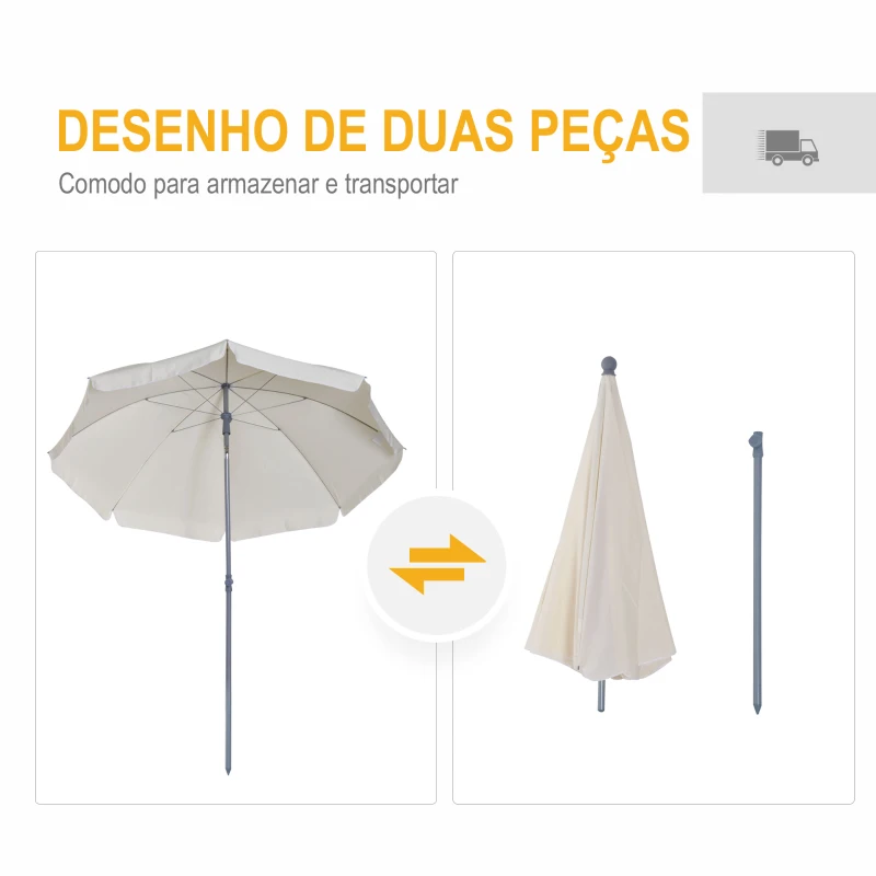 Outsunny Guarda-sol de praia Ø200 cm de diâmetro com Telhado Inclinado  Poste Destacável  e pico inferior creme