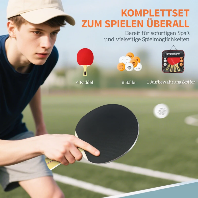 SPORTNOW Tafeltennisbatset met 4 tafeltennisbats, 8 tafeltennisballen en draagtas - Voor Binnen & Buiten