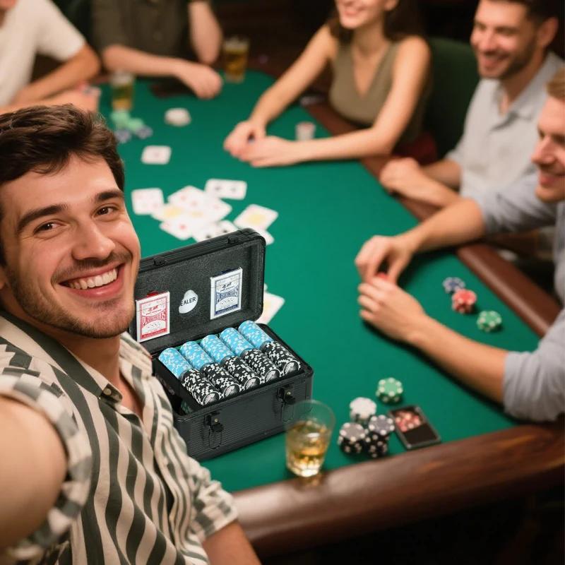 SPORTNOW Set Poker con 600 Fiches per 12 Giocatori con Valigetta, 2 Mazzi di Carte e Tappetino, Nero