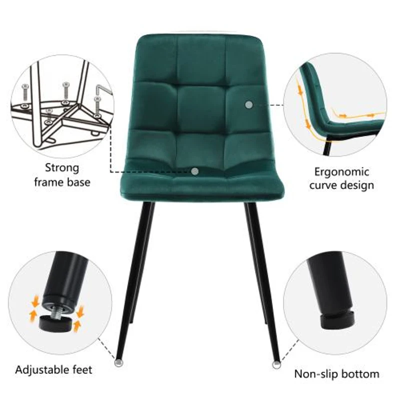 Round Marble Dining Table Set with Gold Metal Legs and 4 Ergonomic Velvet Chairs, Table Top Radius, 100L x 100W x 75H cm, White+Green