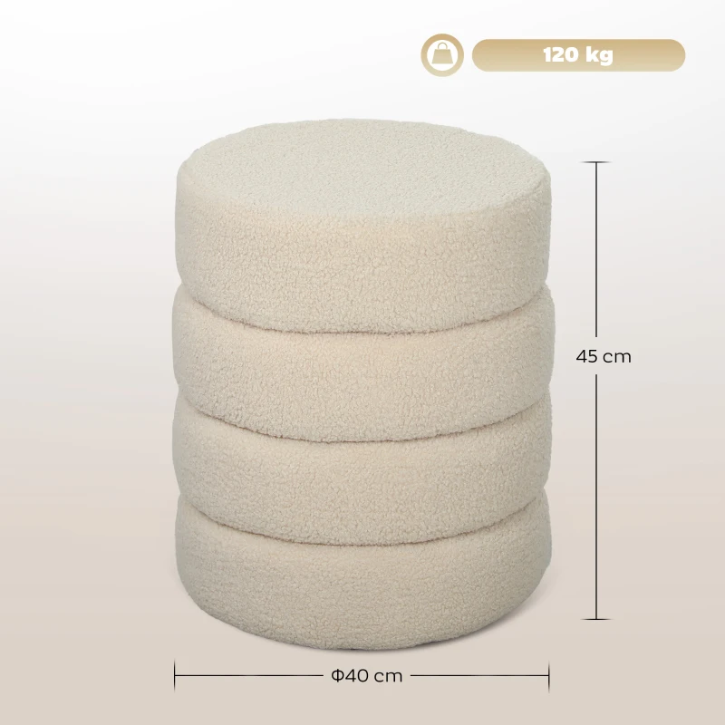 HOMCOM Tabouret rond en teddy-fleece avec cadre en métal, capacité 120 kg, Φ40x45H cm, Beige