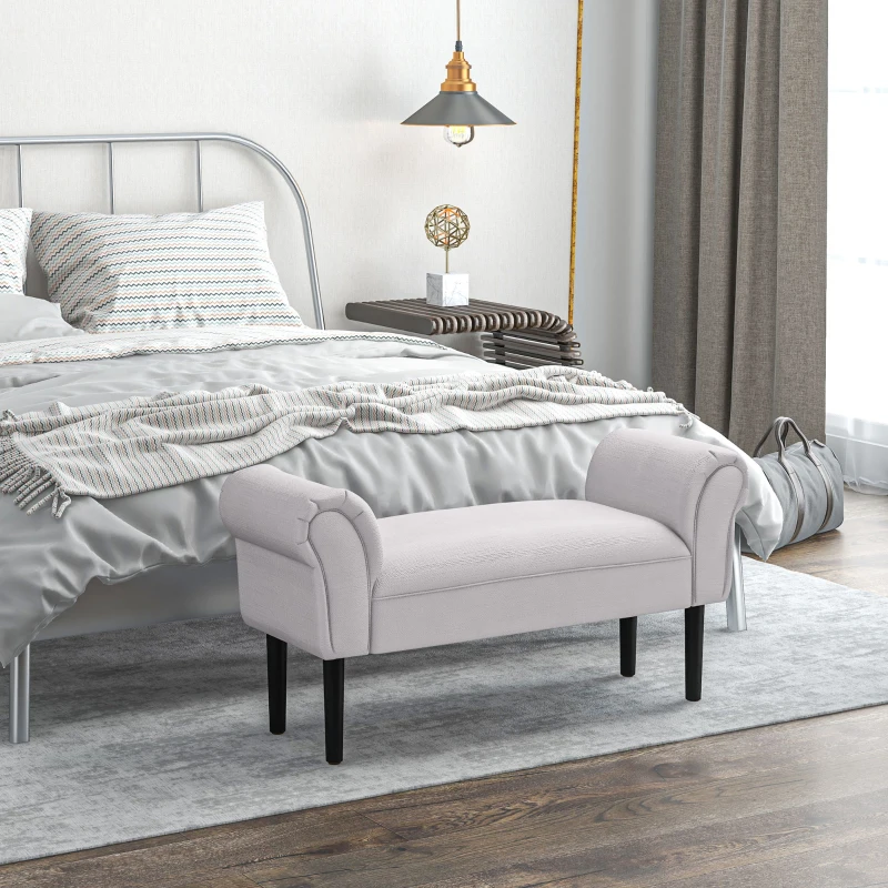 HOMCOM Banc Entrée Bout de Lit Rembourré pour Chambre à Coucher, Tissu à Voile, Gris, 102 x 36 x 51 cm