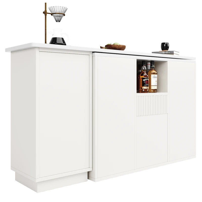 360° Swivelling Bar Table with Marble Worktop, Open Storage Compartments, Ideal for Kitchen, Living Room, 198.5L x 30W x 72.5H cm, White