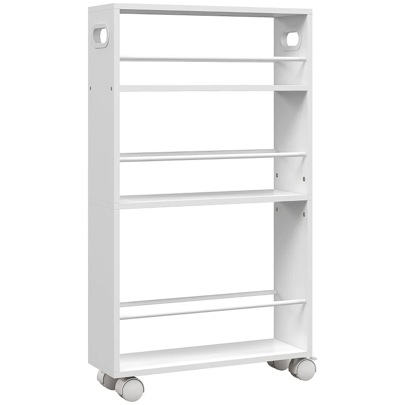 HOMCOM Carrito Auxiliar con Ruedas 3 Estantes con Barandillas Laterales y Asas para Cocina Comedor Baño 45x15x80 cm Blanco
