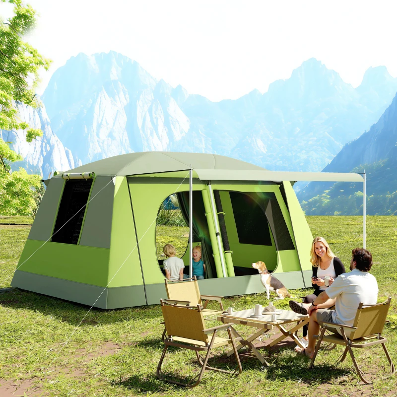 Outsunny Tente de camping avec porche pour 4 à 8 personnes légère portable, facile à Installer, sac de transport et crochet, vert