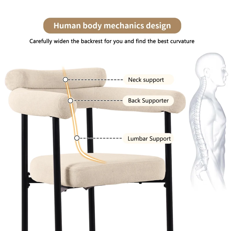 Set of 2 Modern Dining Chairs with High-Density Sponge, Iron Tube Frame, Ergonomic Velvet Upholstered Armchairs, 70L x 62W x 85H cm, Beige