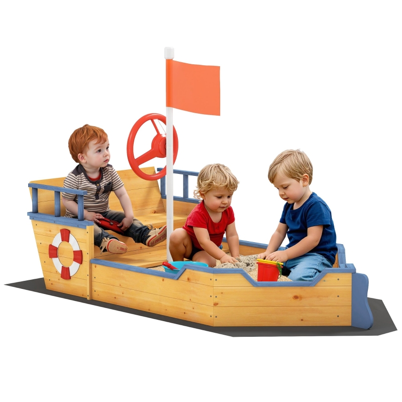 Outsunny Sandkasten Schaufel Sandkasten Sandkasten Schiff aus Tannenholz Segelschiff Piratenschiff Design groß für Kinder 3-6 Jahre Natur