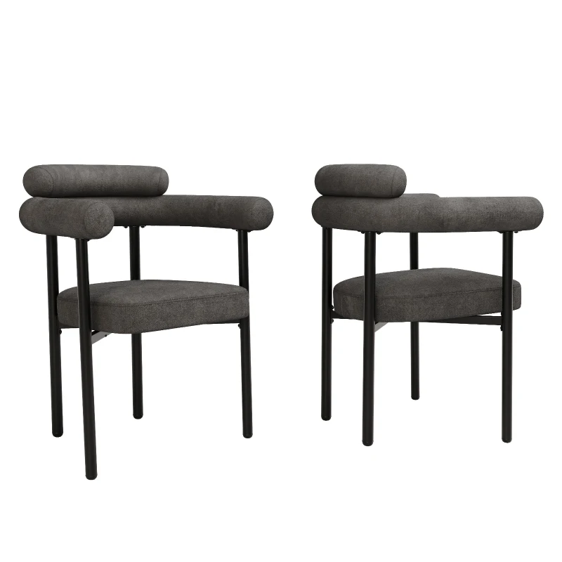 Set of 2 Modern Dining Chairs with High-Density Sponge, Sturdy Iron Frame, Ergonomic Faux Suede Armchair, 70L x 62W x 85H cm, Gray