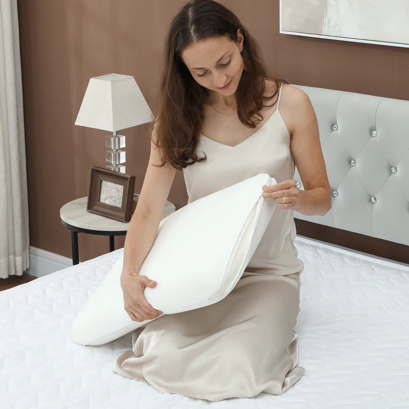 HOMCOM Almohada de Espuma de Memoria Almohada de Cuello con Funda Desmontable Ergonómica 60x40 cm, Blanco Crema