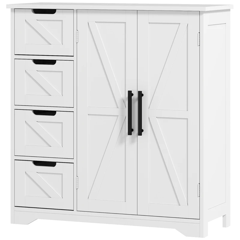 HOMCOM Badezimmermöbel, Aufbewahrungsmöbel, mit 4 Schubladen, 1 Schrank, für kleine Räume, 81,2 x 30 x 83,8 cm, weiß