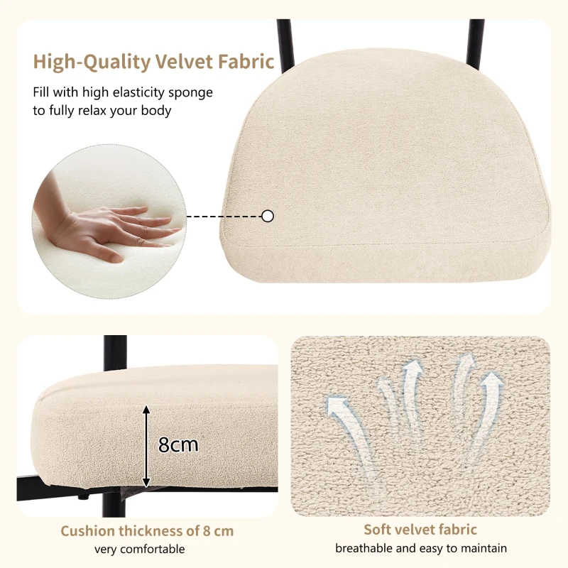 Set of 2 Modern Dining Chairs with High-Density Sponge, Iron Tube Frame, Ergonomic Velvet Upholstered Armchairs, 70L x 62W x 85H cm, Beige