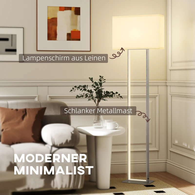 HOMCOM Moderne Stehlampe, 3 Modi, Fußschalter, verstellbare Helligkeit, Leinenoptik, Weiß