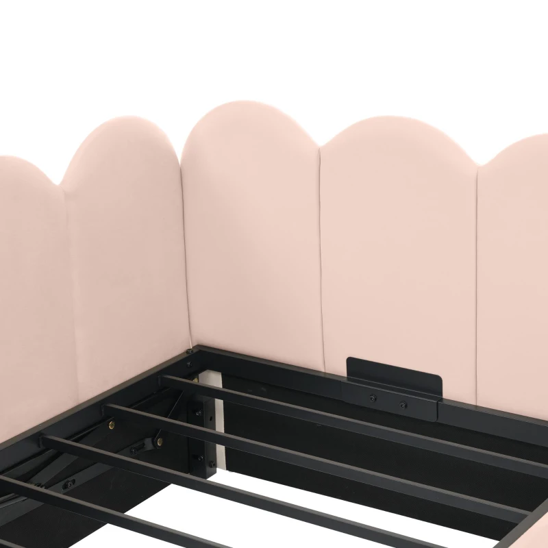 3FT Upholstered Daybed with Hydraulic Storage, Metal Slatted Frame, Single Ottoman Bed with Velvet Finish, 200L x 97W x 76H cm, Pink