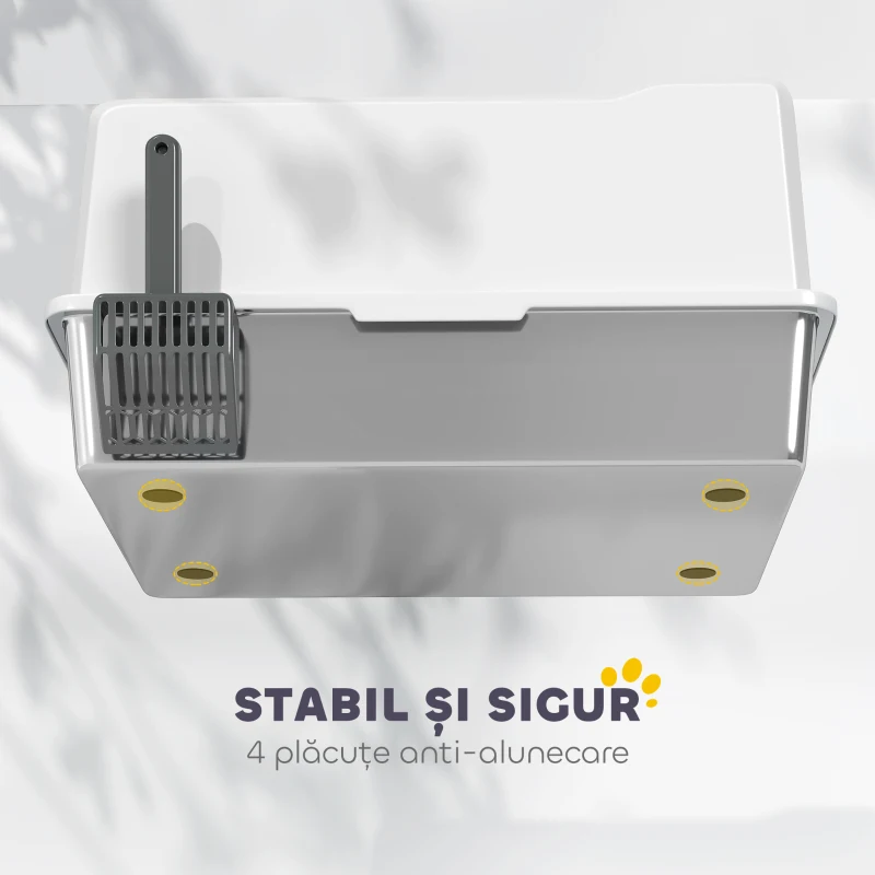 PawHut Litieră pentru Pisici Impermeabilă cu Tavă și Paletă, Alb