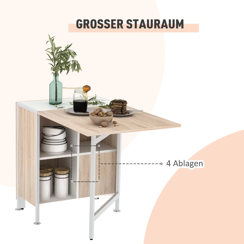 HOMCOM Klapptisch Esstisch Beistelltische Ablagefläche für Wohnzimmer Küche Eiche Holz Metallrahmen Natur+Weiß 169 x 60 x 75 cm