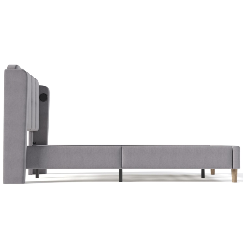 Upholstered Single Bed with USB & Type-C Charging Ports, Teenager Bed for Bedroom & Guest Room, 197L x 103W x 103H cm, Grey