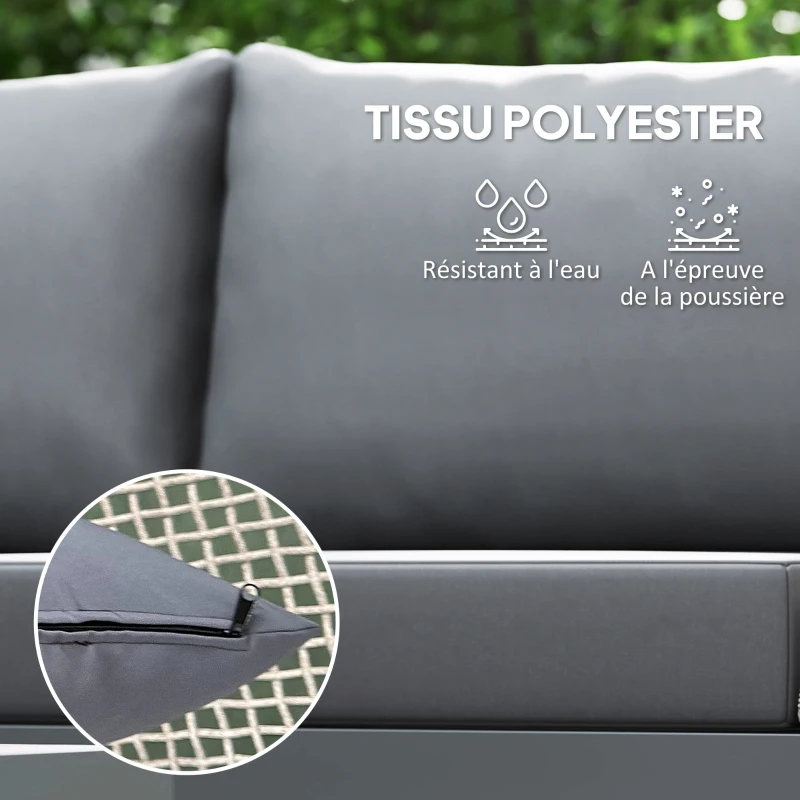 Outsunny Salon de jardin extérieur 4 places modulable en bois d'acacia, canapé d'angle extérieur avec table basse et coussins